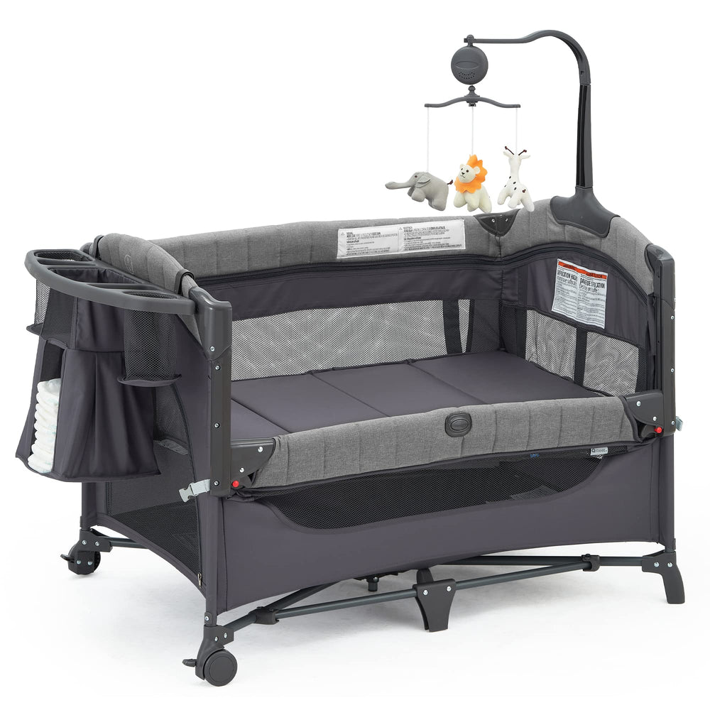 QUTANIX baby bedside bassinet side-sleeper for close nighttime nursing proximity.