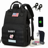 QWREOIA diaper bag backpack front view in black for everyday family use.