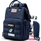 QWREOIA diaper bag backpack front view, easy access to essentials on the go.