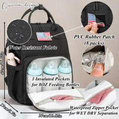 QWREOIA diaper bag backpack insulated pocket visible, ideal for bottles on the go.