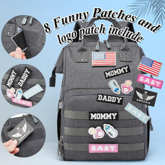 QWREOIA diaper bag backpack with 14 pockets for organized essentials.