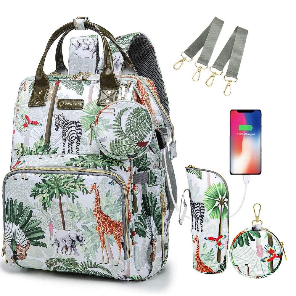 QWREOIA tropical rainforest diaper bag backpack with large capacity for organized essentials