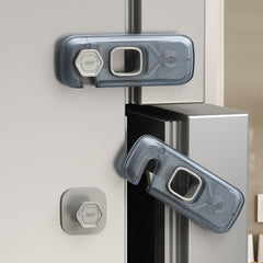 QYESWHSR fridge lock with clear adhesive pads provides kid-safe cabinet access.