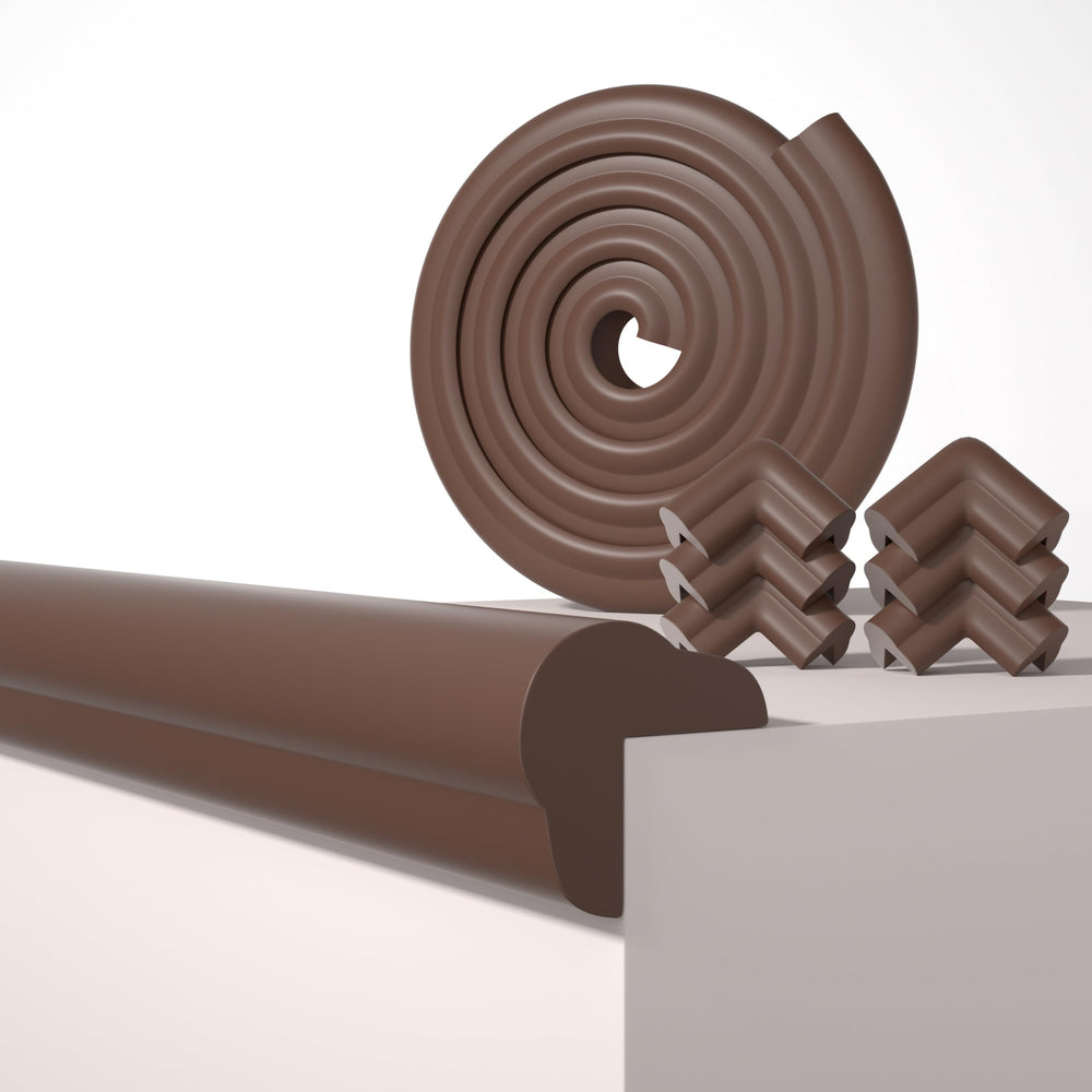 QYV Edge Corner Protector in coffee color guards little ones from sharp corners.