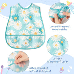 R HORSE hooded bib design catches spills to keep clothes clean.