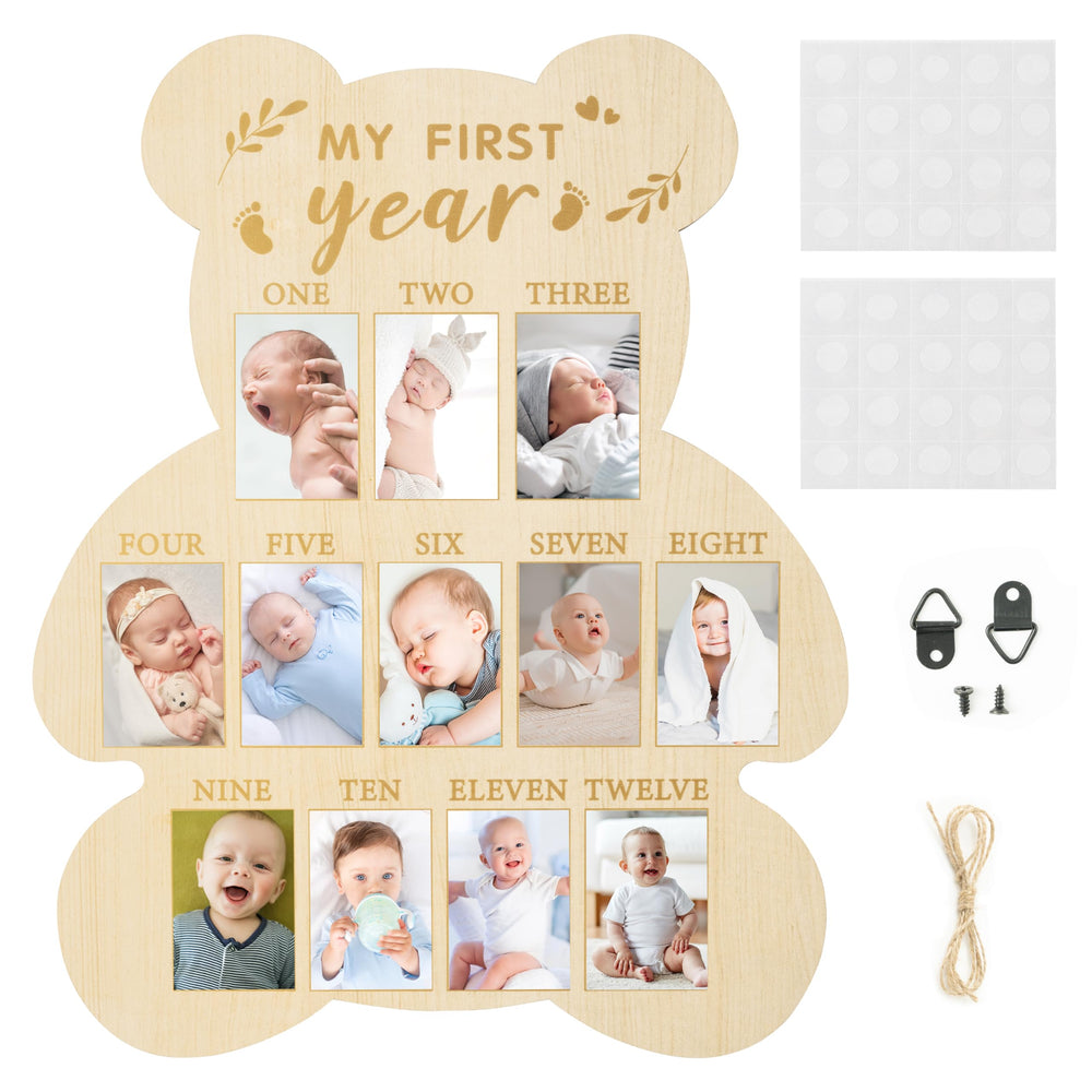 R HORSE first year photo display bear board showcases baby milestones as a keepsake.