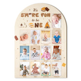 R HORSE first year photo display wood board front view in nursery setting