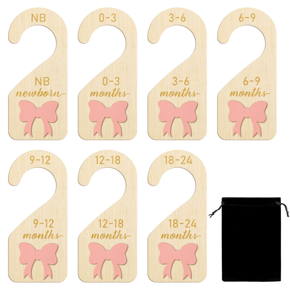 R HORSE wooden baby closet dividers with pink bow for tidy newborn wardrobe organization.