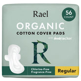 Rael pack shot showing organic cotton cover pads for regular absorbency with wings