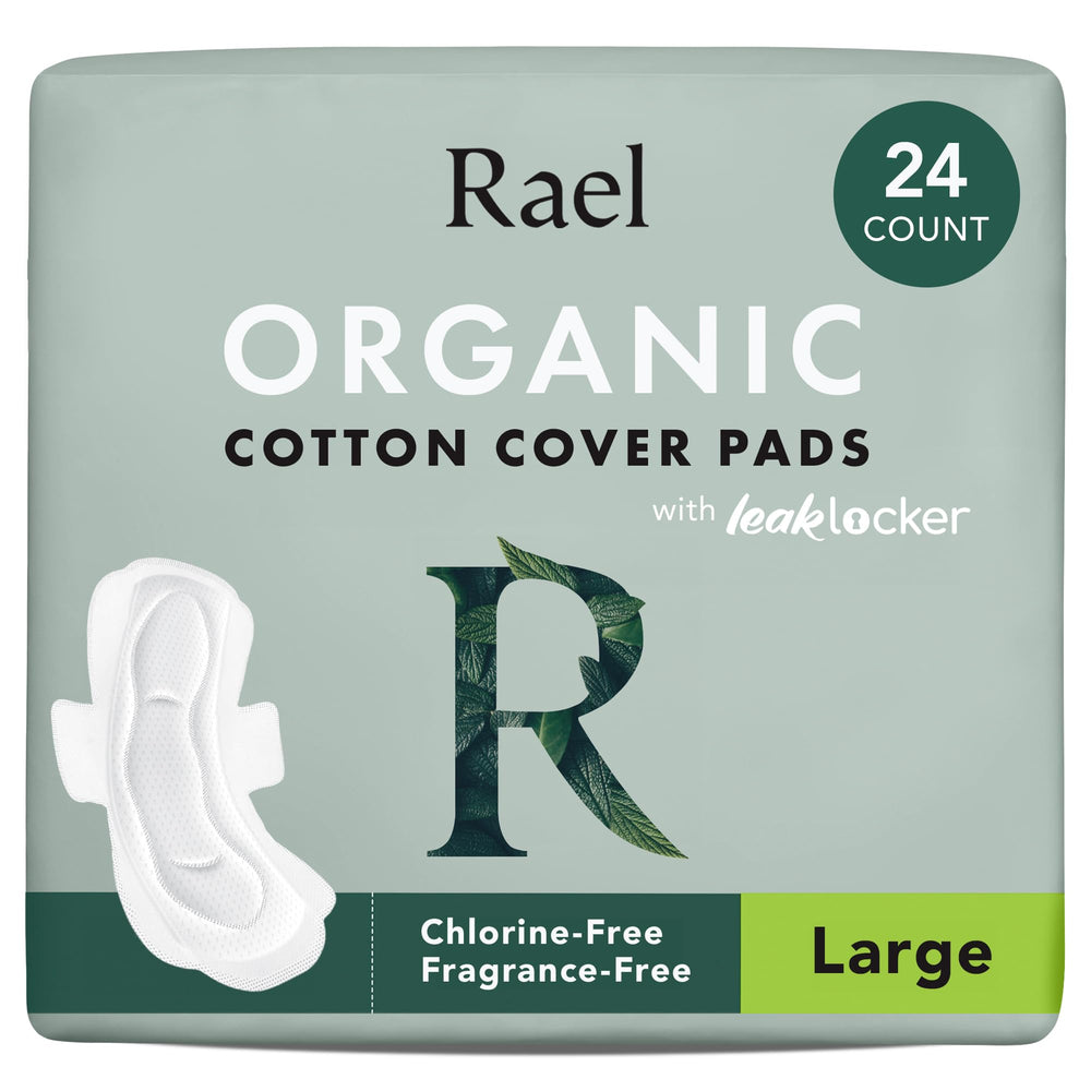 Rael pads with organic cotton top sheet offer gentle, breathable daily comfort.