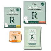 Rael value-pack overnight and regular pads shown for all-day protection and comfort.