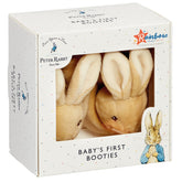 Rainbow Designs Peter Rabbit baby booties with toe rattle for newborn exploration