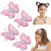 RAINBOW WSK pink butterfly hair clip close-up in lace fabric, gentle for infant hair