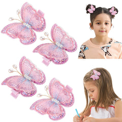 RAINBOW WSK pink butterfly hair clip close-up in lace fabric, gentle for infant hair