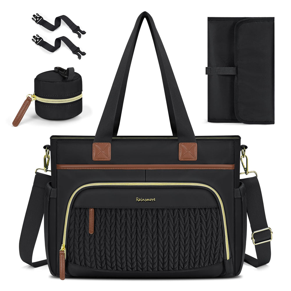 RAINSMORE diaper bag tote with a wide opening for quick access.