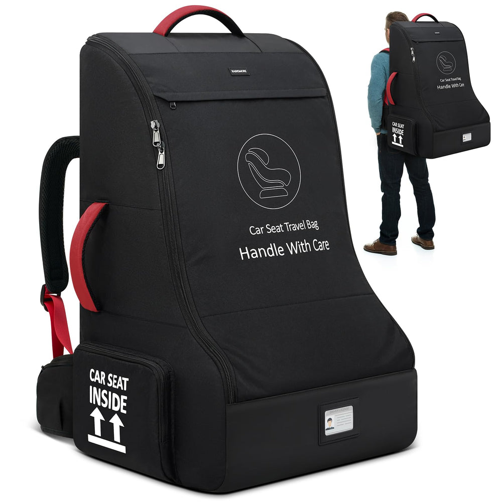 RAINSMORE padded car seat travel bag closed for secure airport handling