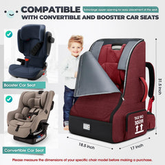 RAINSMORE padded car seat travel bag with backpack straps in red for easy carrying
