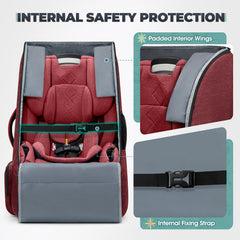 RAINSMORE padded car seat travel bag bottom with sturdy feet in red
