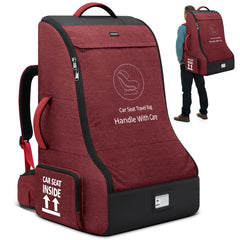 RAINSMORE padded car seat travel bag front view showing durable red exterior and protection