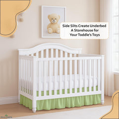 Rajlinen split-corner 14-inch drop hides under-crib storage neatly.