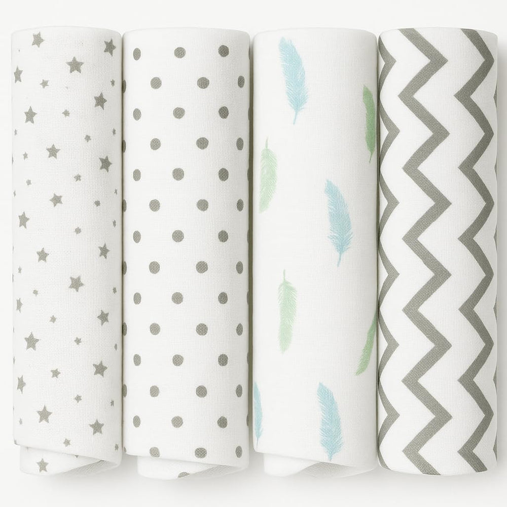 Rajlinen four-pack muslin swaddle blankets with breathable warmth for newborn wraps.