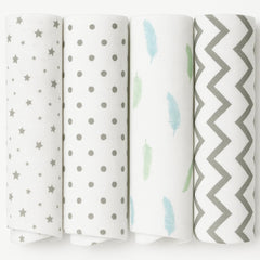 Rajlinen four-pack muslin swaddle blankets with breathable warmth for newborn wraps.