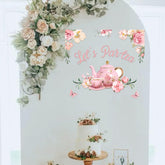 Raoformi Let's Par-Tea decal with pink floral teapot for chic party decor.