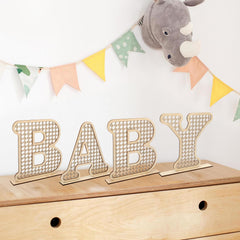 Rattan Baby Letters used as baby shower decor to warm the celebration