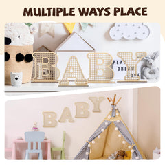 Rattan Baby Letters on a nursery wall add rustic charm