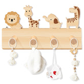 RattanView Safari elephant wall hook for kids, sturdy wooden storage for coats and hats