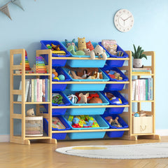 Ratulie 12-bin toy storage with 6 shelves keeps playroom tidy and accessible.