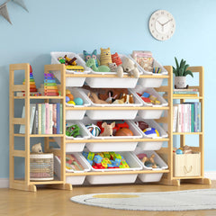 Ratulie large toy storage organizer left view highlighting spacious bins for easy cleanup