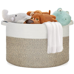 Ravinte Blanket Basket folded, showing easy reshaping with blankets and pillows.