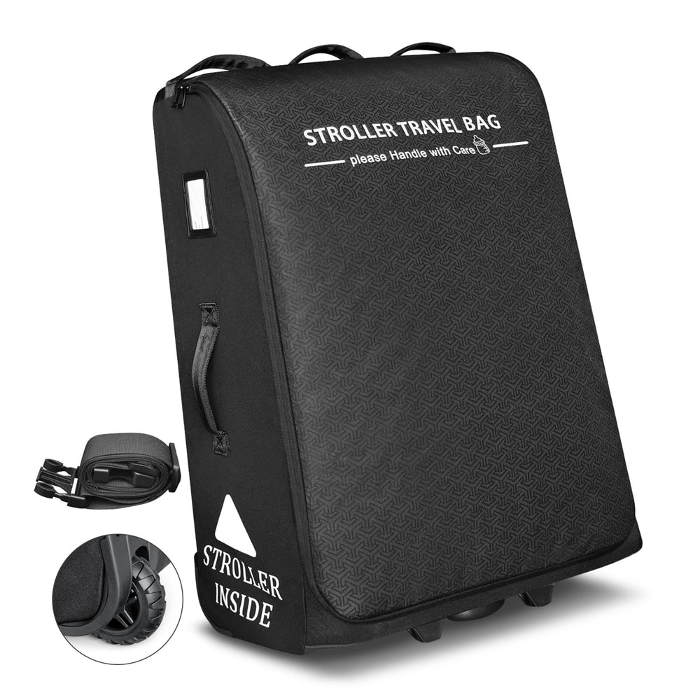 Raymace padded stroller travel bag with wheels for easy airport navigation.