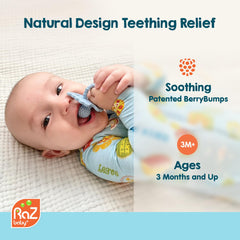 RaZbaby teether with hands-free design for easy gripping.