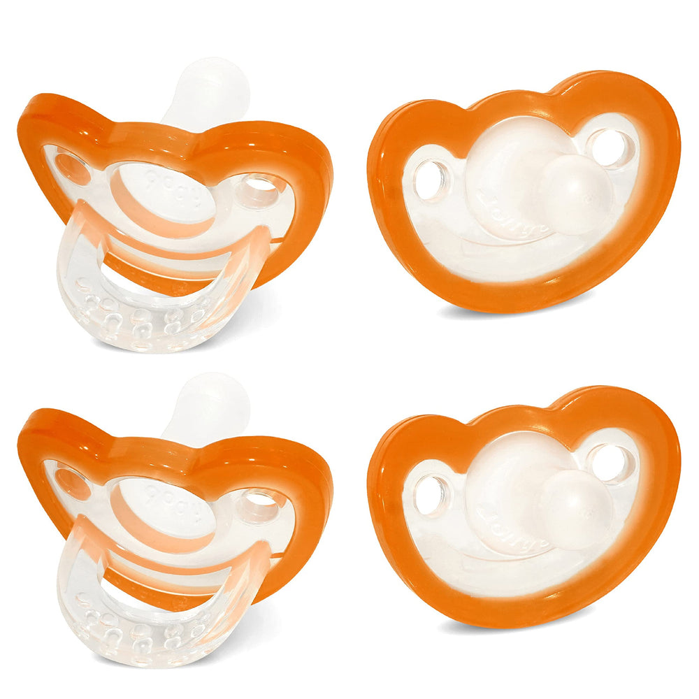 RaZbaby Jollypop orange pacifier nipple close-up showing orthodontic shape for natural development