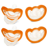 RaZbaby JollyPop pacifier orange one-piece design for easy cleaning and safety.