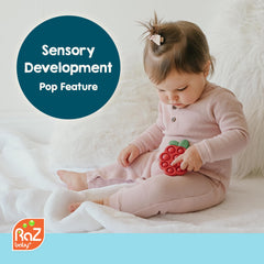 RaZbaby Razberry Pop teether can be chilled for cooling teething relief