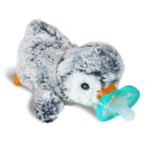 RaZbaby RaZbuddy JollyPop pacifier holder with penguin plush keeps pacifier close and ready