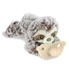 RaZbaby Sloth RaZbuddy teether, front view, BerryBumps texture soothing gums