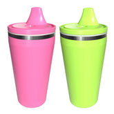 Re-Play 10 oz insulated sippy cup in pink and lime keeps drinks cold for hours.