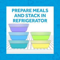 Durable thick plastic Re-Play bowls designed to withstand energetic meals.