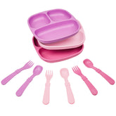 Re-Play 3x3 divided plates front view for organized toddler meals.