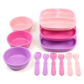 Re-Play Princess divided plates in purple and pink promote easy portions and mess-free meals.