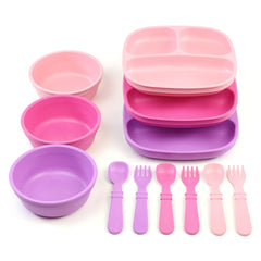 Re-Play Princess divided plates in purple and pink promote easy portions and mess-free meals.