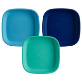 Re-Play toddler plates in true blue with deep walls for sauces and portions.