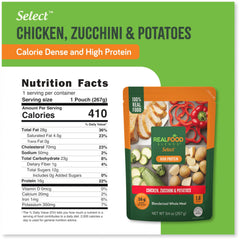 Ingredient list shows chicken and vegetables for real-food tube meals.