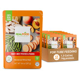 Real Food Blends turkey-sweet-potatoes-peaches puree close-up highlights real ingredients for tube feeding.