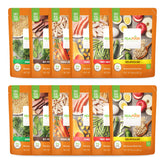 Real Food Blends Variety Pack pouch closeup shows real ingredients and puree texture for tube feeding