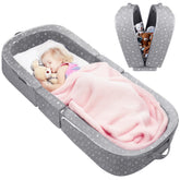 REAWUL foldable toddler bed open, showcasing integrated safety rails for secure sleep